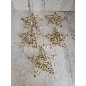 Pier 1 metal golden star ornament Xmas set glitter